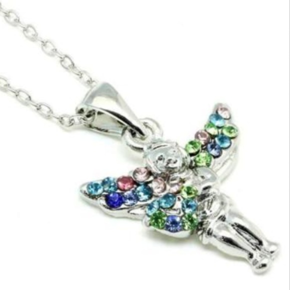 Silver Crystal Angel Necklace 18" Sparkly Colors - Picture 2 of 5